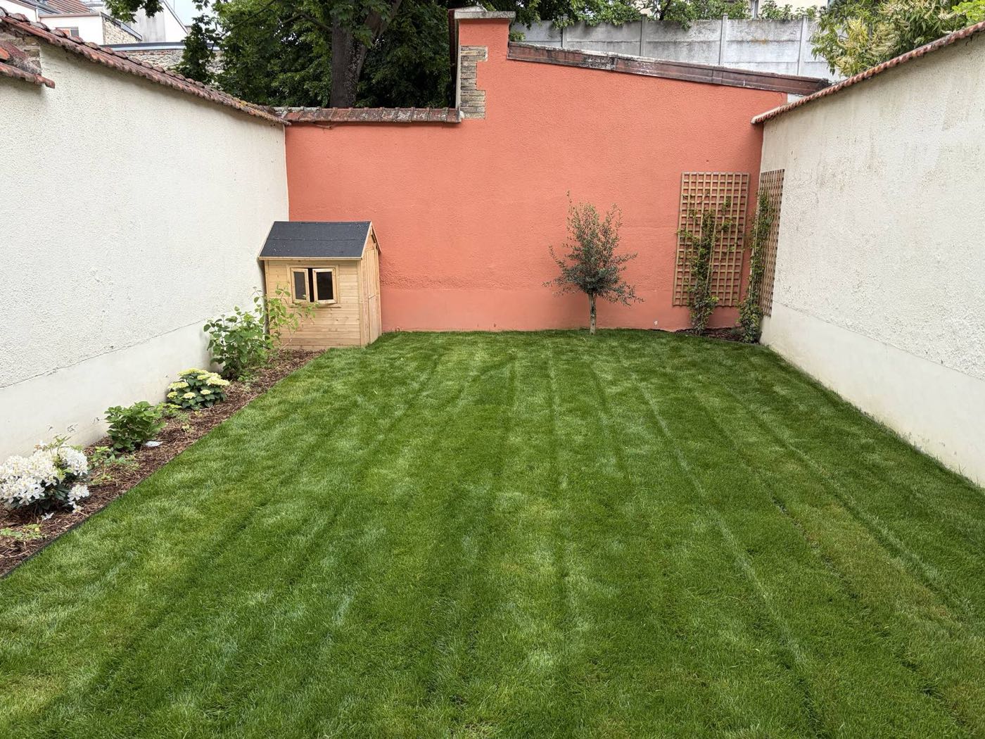 Création d'une pelouse en jardin de ville — Avant / Après